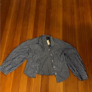 GAP Navy and White Striped Shirt. Poplin Balloon Sleeve Shirt.